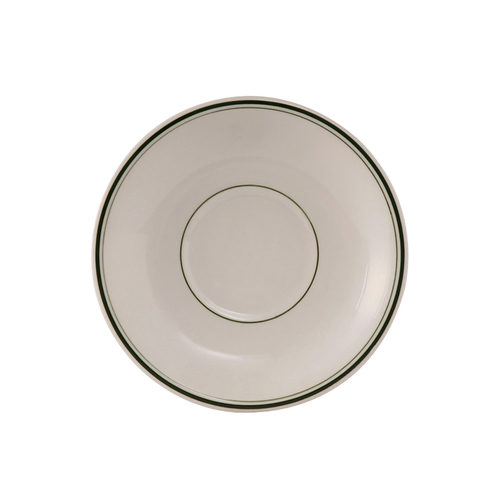 Tuxton China Inc TGB-002 Green Bay 6" Dia. Amer White w/ Green Band Saucer - 3 Doz
