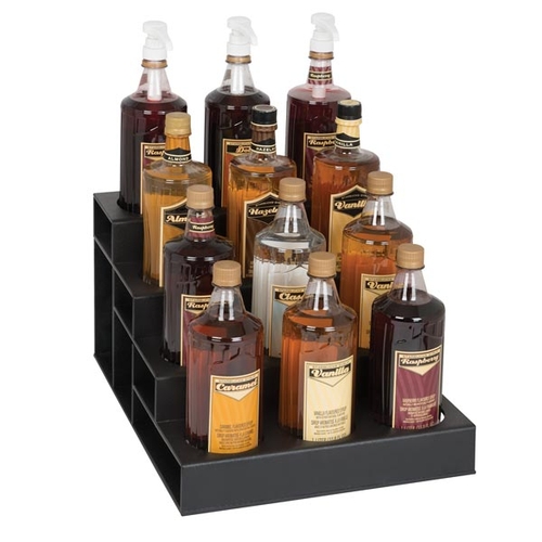 Dispense-Rite CTBH-12BT Black Polystyrene 13.75"x17" (4) Step Liquor Bottle Display