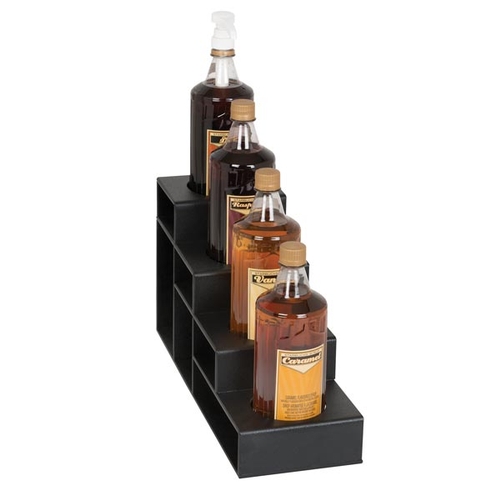 Dispense-Rite CTBH-4BT Black Polystyrene 6"x17" (4) Step 4 Liquor Bottle Display