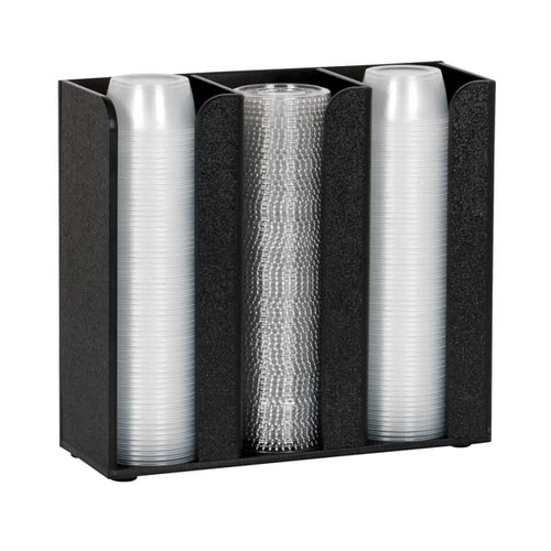 Dispense-Rite CTCO-3BT Black Polystyrene 3-Section Portion Cup & Lid Organizer