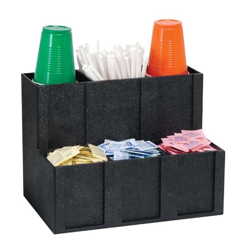 Dispense-Rite MCD-6BT Black Polystyrene 6-Section Cup, Lid & Condiment Caddy