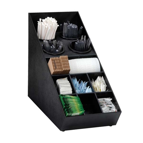 Dispense-Rite SWCH-1BT Black Polystyrene 10" x 21" Silverware & Condiment Organizer