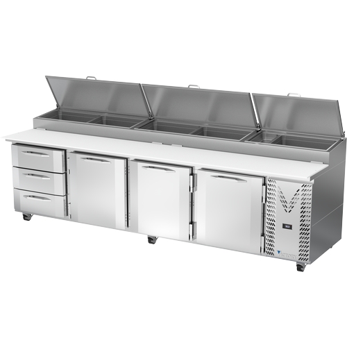 Victory Refrigeration VPPD119HC-3 119" Four-Section 3 Drawer Refrigerated Pizza Prep Table