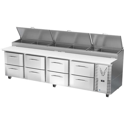 Victory Refrigeration VPPD119HC-8 119" Stainless Steel Four-Section 8 Drawer Pizza Prep Table