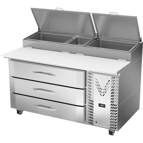 Victory Refrigeration VPP60HC-3 60" Stainless Steel One-Section 3 Drawer Pizza Prep Table