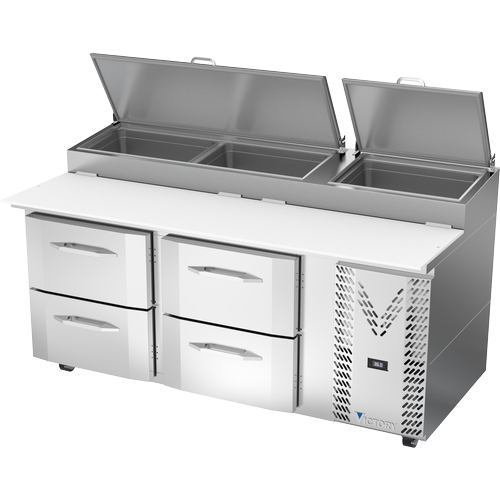 Victory Refrigeration VPPD72HC-4 72" Stainless Steel Two-Section 4 Drawer Pizza Prep Table 