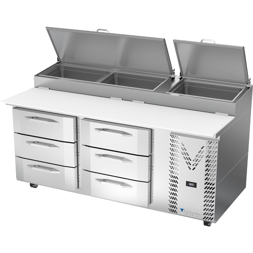 Victory Refrigeration VPPD72HC-6 72" Stainless Steel Two-Section 6 Drawer Pizza Prep Table 