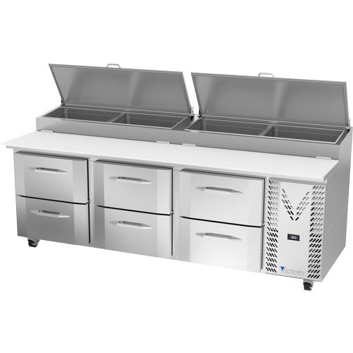 Victory Refrigeration VPPD93HC-6 93" Stainless Steel Two-Section Pizza Prep Table 