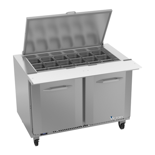 Victory Refrigeration VSP48HC-18B UltraSpec™ 48" Two-Section 18 Pan Mega Top Prep Table