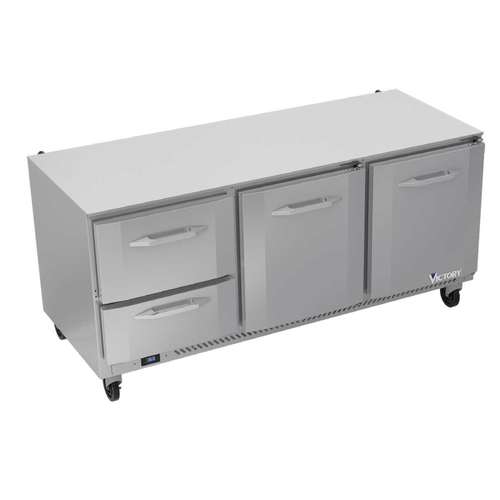 Victory Refrigeration VURD72HC-2 67" Three-Section Undercounter Refrigerator w/ 2 Drawers