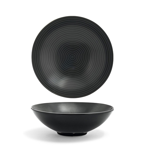 Front of the House DBO028BKP23 Spiral 16 oz. Ink Porcelain Wide Bowl - 1 Dozen