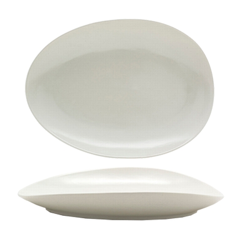 Front of the House DOS030BEP20 Tides 12" x 8-3/4" Scallop Porcelain Oval Plate - 2 per Case