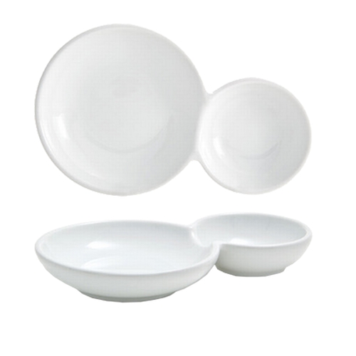 Front of the House DBO122WHP23 Harmony Bento 10 oz. Porcelain Duo Plate - 1 Dozen