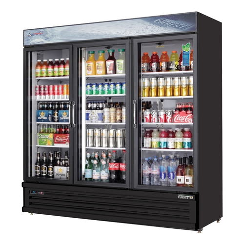 Everest Refrigeration EMSGR69B 73" Wide Three Section Glass Door Merchandiser Cooler