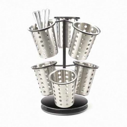 Cal-Mil 1227-13 12" Dia. Black Iron 2-Tier Revolving Cutlery Holder