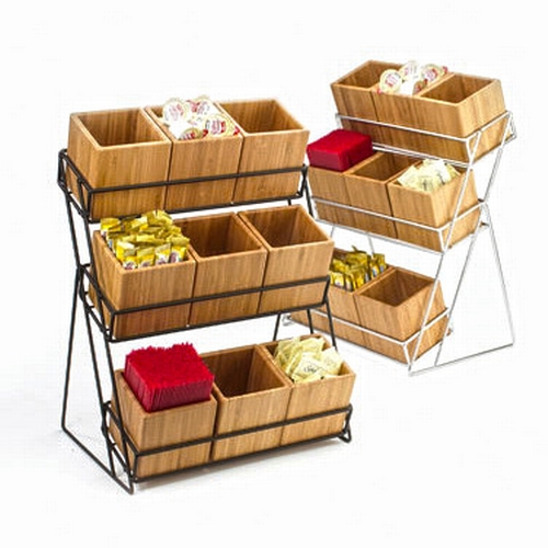 Cal-Mil 1817-13 Bamboo 13" x 9.5" Black Wire 3-Tier Display Stand