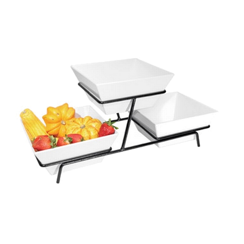 Cal-Mil SR2030-13 Gourmet 9" x 25" x 11"H Black Metal 2-Tier Display Stand
