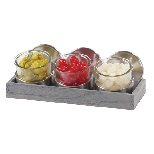 Cal-Mil 1850-4-83 Ashwood 14.25" x 6" Gray Oak Wood Bar Condiment Holder