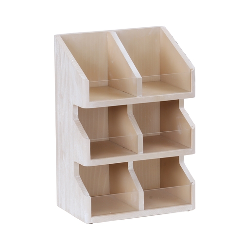 Cal-Mil 22455-6-113 Newport 11" x 7" White-Washed Pine Wood Condiment Organizer