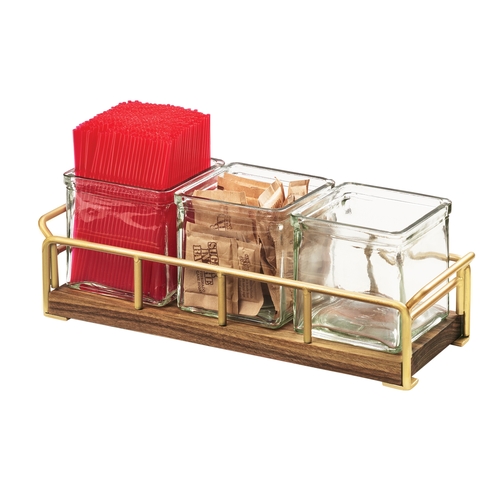 Cal-Mil 3714-49 Mid-Century 13.5" x 4.5" x 4.75"H Walnut Condiment Organizer