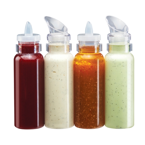 Cal-Mil 3300-28 2.5" Dia. x 10"H Clear Polycarbonate Dressing Bottle- 4 Each