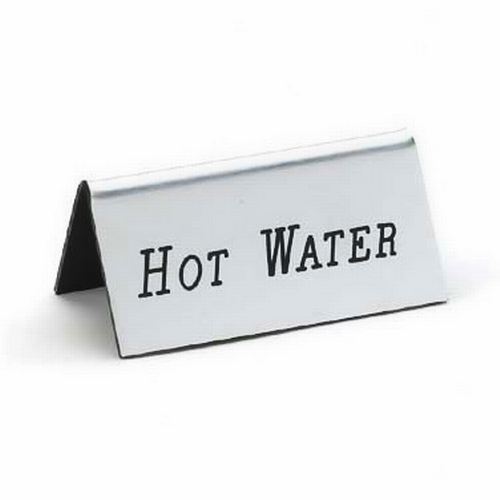 Cal-Mil 228-3-010 3" x 1.5"H Silver "Hot Water" Beverage Tent Sign - 1 Doz
