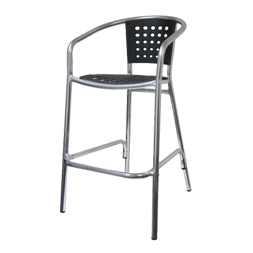 H&D Commercial Seating 7076BK Aluminum Patio Barstool w/ Black Poly Back & Seat