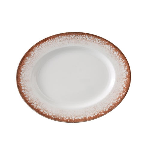 Yanco China PR-212 Porto 12" x 9.5" Porcelain White & Brown Oval Plate - 1 Doz