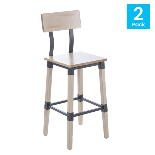 Flash Furniture 2-XU-DG-W0236B-ANTWH-GG Rustic Antique White Wood Dining Barstool - Set of 2