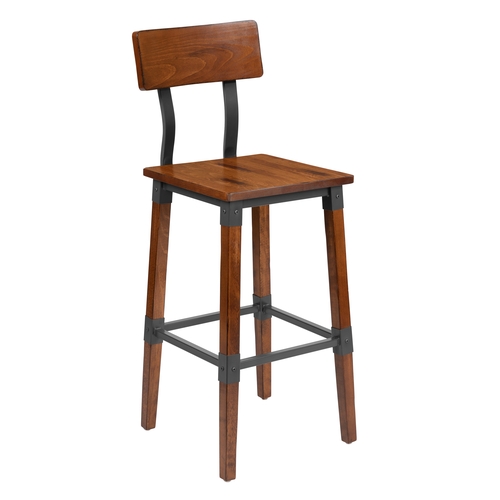 Flash Furniture 2-XU-DG-W036B-GG Rustic Walnut Beechwood Dining Barstool - Set of 2