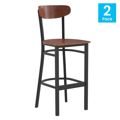 Flash Furniture 2-XU-DG6V6B-WAL-GG Wright Steel Frame Walnut Seat and Back Bar Stool - Set of 2