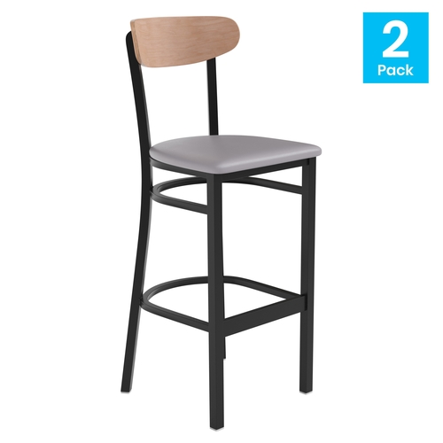 Flash Furniture 2-XU-DG6V6GYV-NAT-GG Wright Steel Frame Natural Birch Finish Bar Stool - Set of 2