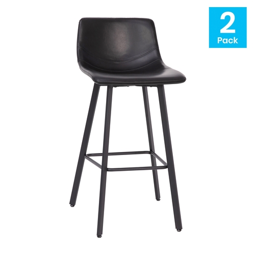 Flash Furniture CH-212069-30-BK-GG Caleb Black Upholstered 30" Bucket Seat Bar Stool - Set of 2