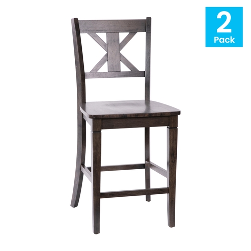 Flash Furniture ES-STBN1-24-GY-2-GG Gwendolyn Counter Height Walnut Wash Bar Stool - Set of 2