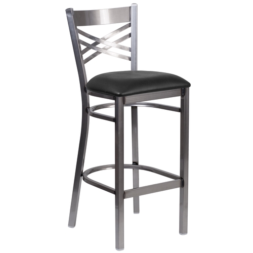 Flash Furniture XU-6F8B-CLR-BAR-BLKV-GG Hercules Clear Coat X Back Metal Bar Stool