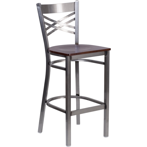 Flash Furniture XU-6F8B-CLR-BAR-CHYW-GG Hercules Clear Coat X Back Barstool w/ Cherry Plywood Seat