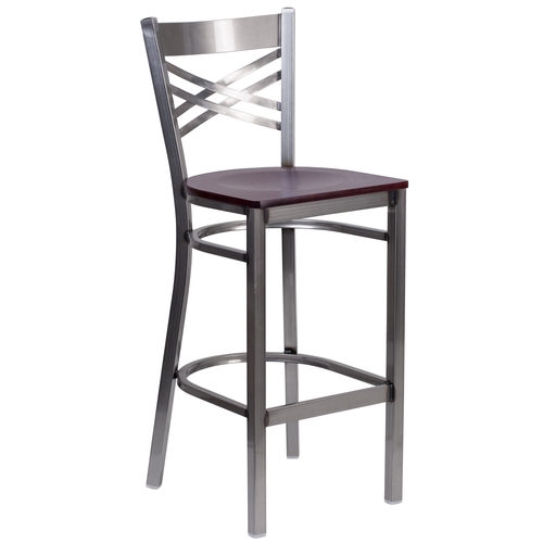 Flash Furniture XU-6F8B-CLR-BAR-MAHW-GG Hercules Clear Coat X Back Barstool w/ Mahogany Plywood Seat