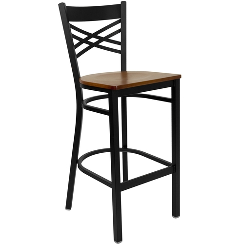 Flash Furniture XU-6F8BXBK-BAR-CHYW-GG Hercules Black Metal X Back Barstool w/ Cherry Plywood Seat