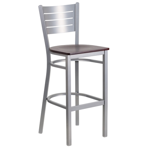 Flash Furniture XU-DG-60402-BAR-MAHW-GG Hercules Silver Slat Back Barstool w/ Mahogany Wood Seat