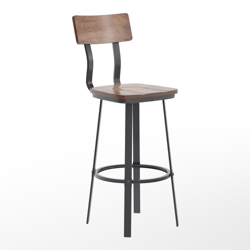 Flash Furniture XU-DG-60582B-ANTCPR-GG Flint Grey Steel Bar Stool w/ Copper Wood Back & Seat