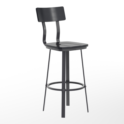 Flash Furniture XU-DG-60582B-BLK-GG Flint Black Steel Bar Stool w/ Black Wood Back & Seat