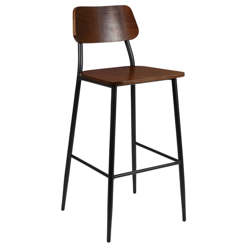 Flash Furniture XU-DG-60725B-GG Lincoln Gunmetal Steel Barstool w/ Mahogany Wood Back & Seat