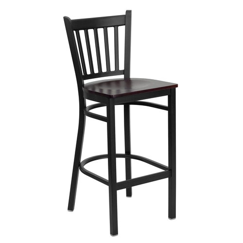 Flash Furniture XU-DG-6R6B-VRT-BAR-MAHW-GG Hercules Black Vertical Back Barstool w/ Mahogany Wood Seat