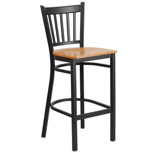 Flash Furniture XU-DG-6R6B-VRT-BAR-NATW-GG Hercules Black Vertical Back Barstool w/ Natural Wood Seat