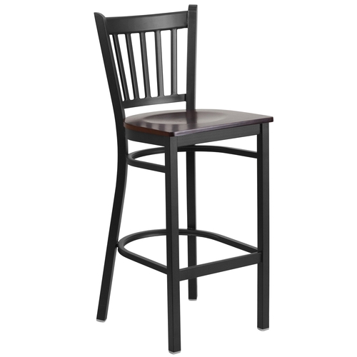 Flash Furniture XU-DG-6R6B-VRT-BAR-WALW-GG Hercules Black Vertical Back Barstool w/ Walnut Wood Seat