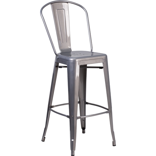 Flash Furniture XU-DG-TP001B-30-WD-GG 30"H Clear Coat Slat Back Metal Barstool w/ Wood Seat