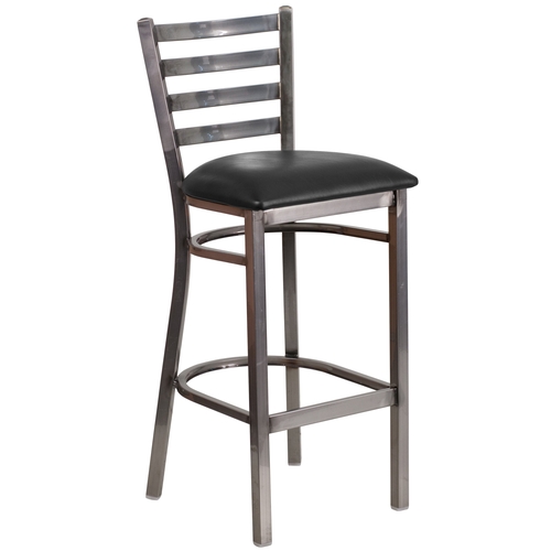 Flash Furniture XU-DG697BLAD-CLR-BAR-BLKV-GG Hercules Silver Ladder Back Barstool w/ Black Vinyl Seat