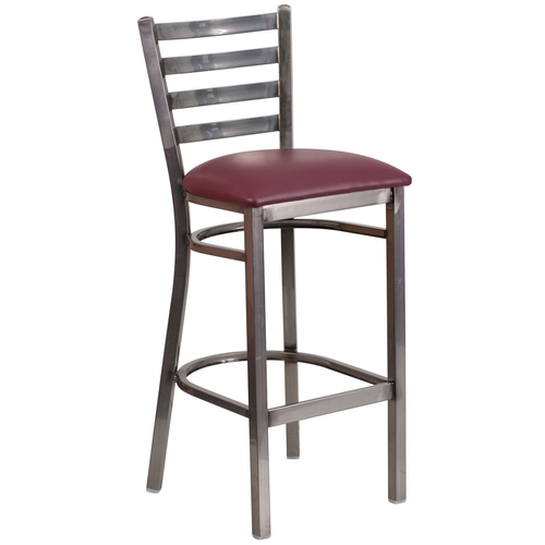 Flash Furniture XU-DG697BLAD-CLR-BAR-BURV-GG Hercules Silver Ladder Back Barstool w/ Burgundy Vinyl Seat