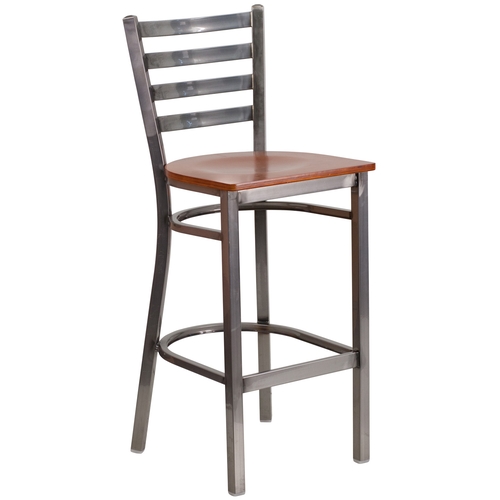 Flash Furniture XU-DG697BLAD-CLR-BAR-CHYW-GG Hercules Silver Ladder Back Barstool w/ Cherry Wood Seat