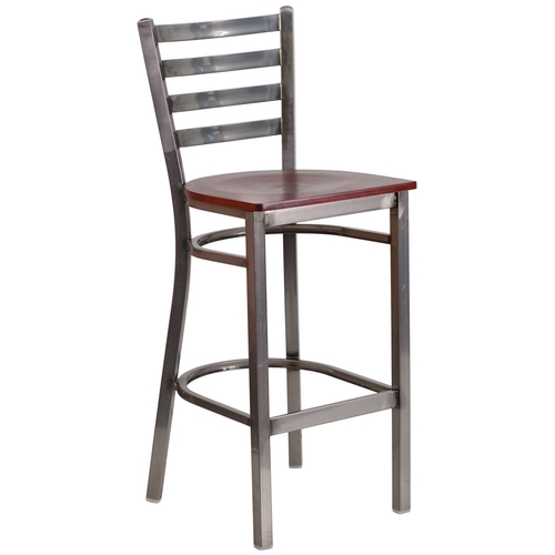 Flash Furniture XU-DG697BLAD-CLR-BAR-MAHW-GG Hercules Silver Ladder Back Barstool w/ Mahogany Wood Seat